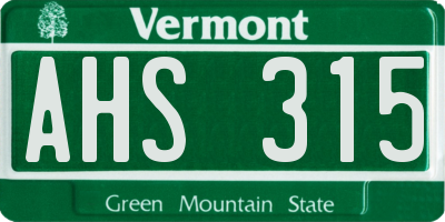 VT license plate AHS315