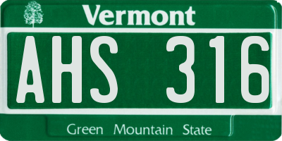 VT license plate AHS316