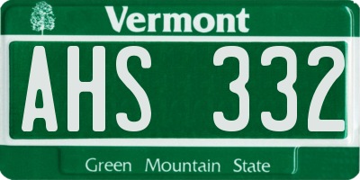 VT license plate AHS332
