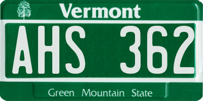VT license plate AHS362