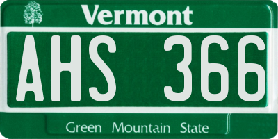 VT license plate AHS366