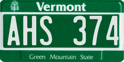 VT license plate AHS374