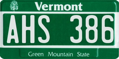 VT license plate AHS386