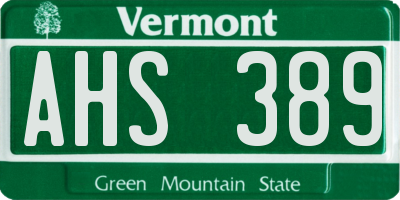 VT license plate AHS389