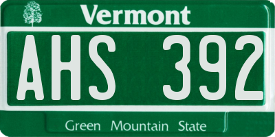 VT license plate AHS392