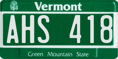 VT license plate AHS418