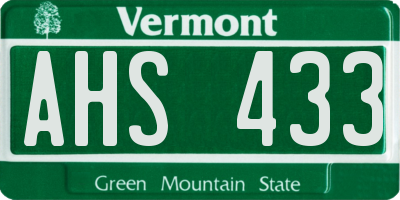 VT license plate AHS433