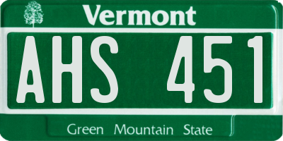VT license plate AHS451