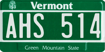 VT license plate AHS514