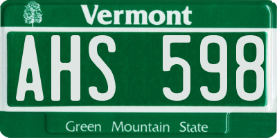 VT license plate AHS598