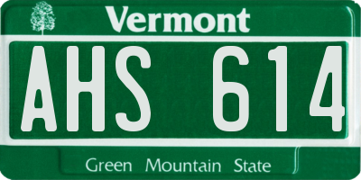 VT license plate AHS614