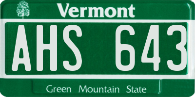 VT license plate AHS643