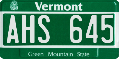 VT license plate AHS645