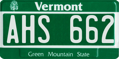 VT license plate AHS662