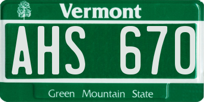 VT license plate AHS670