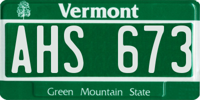 VT license plate AHS673