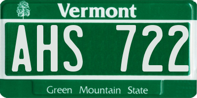 VT license plate AHS722