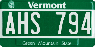 VT license plate AHS794