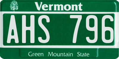 VT license plate AHS796