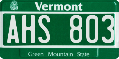 VT license plate AHS803
