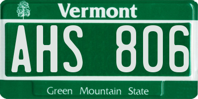 VT license plate AHS806