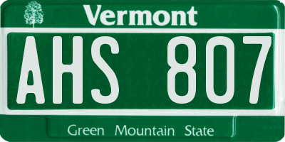 VT license plate AHS807