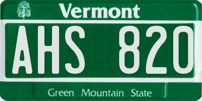VT license plate AHS820