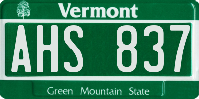 VT license plate AHS837