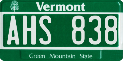 VT license plate AHS838