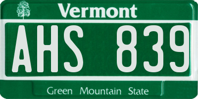 VT license plate AHS839