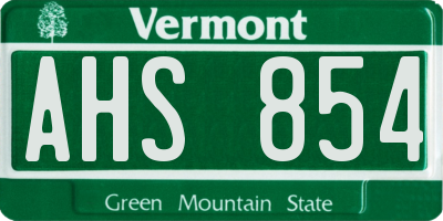 VT license plate AHS854