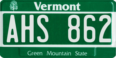 VT license plate AHS862