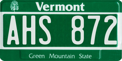 VT license plate AHS872
