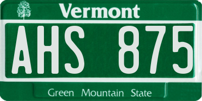 VT license plate AHS875