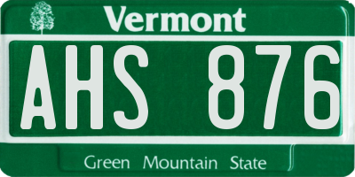 VT license plate AHS876