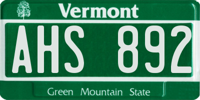 VT license plate AHS892