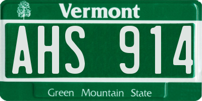 VT license plate AHS914