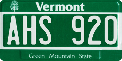 VT license plate AHS920