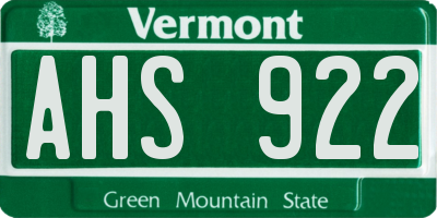 VT license plate AHS922