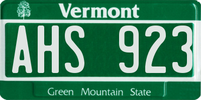 VT license plate AHS923