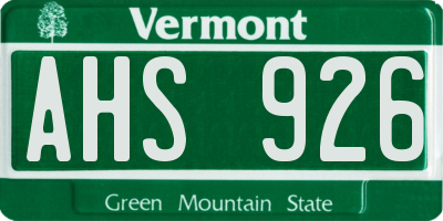 VT license plate AHS926