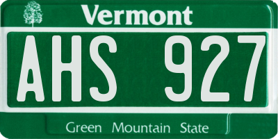 VT license plate AHS927