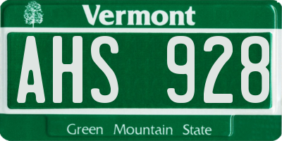 VT license plate AHS928
