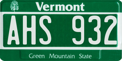 VT license plate AHS932