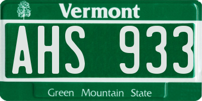 VT license plate AHS933