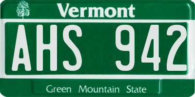 VT license plate AHS942