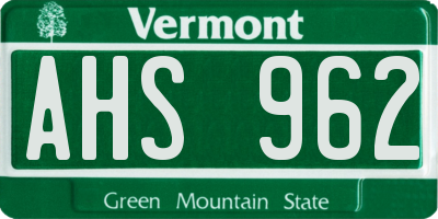 VT license plate AHS962