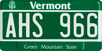 VT license plate AHS966