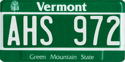 VT license plate AHS972