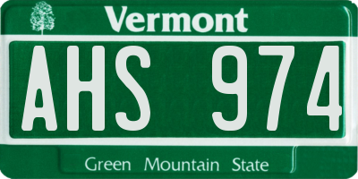 VT license plate AHS974